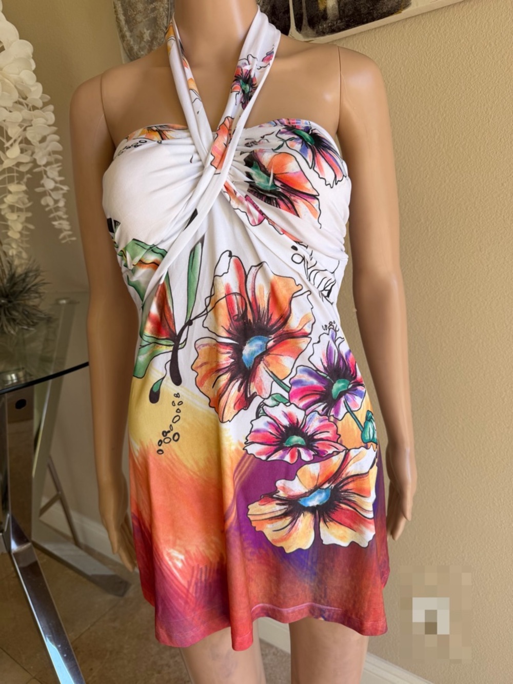 Floral Halter Summer Dress - White/Multi